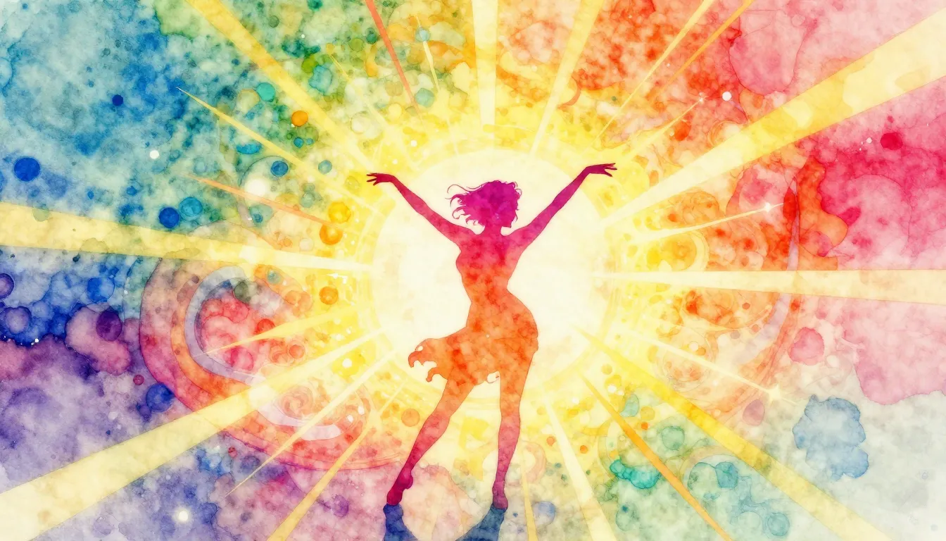 Vibrant watercolor style. Vibrant, joyful dance-pop album co...