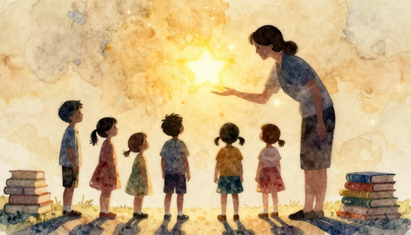 Watercolor style. A beautiful silhouette of a caring teacher...