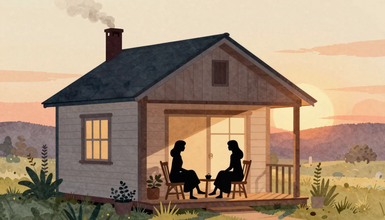 Watercolor style. Silhouettes of two women sitting on a cozy...