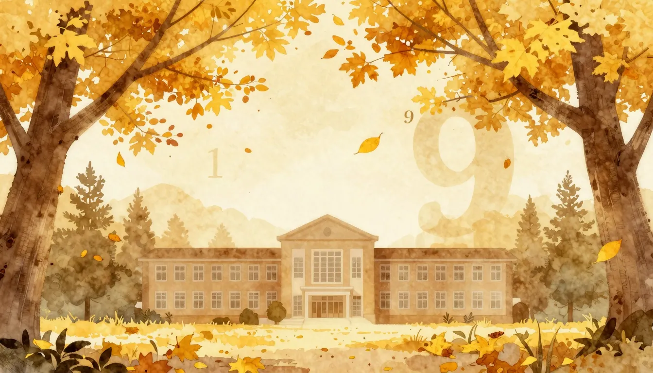 Watercolor style. Golden autumn landscape with a silhouette ...