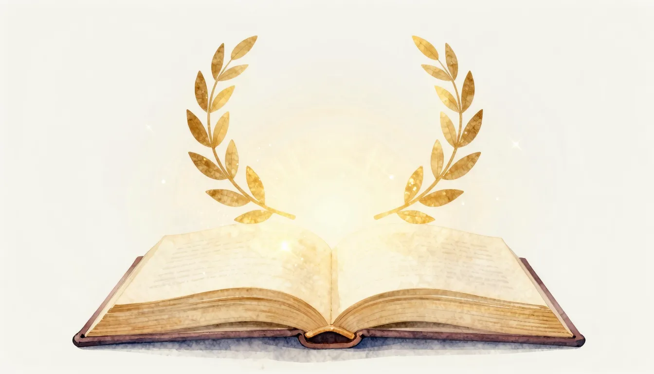 Watercolor style. An open book with golden light emanating f...