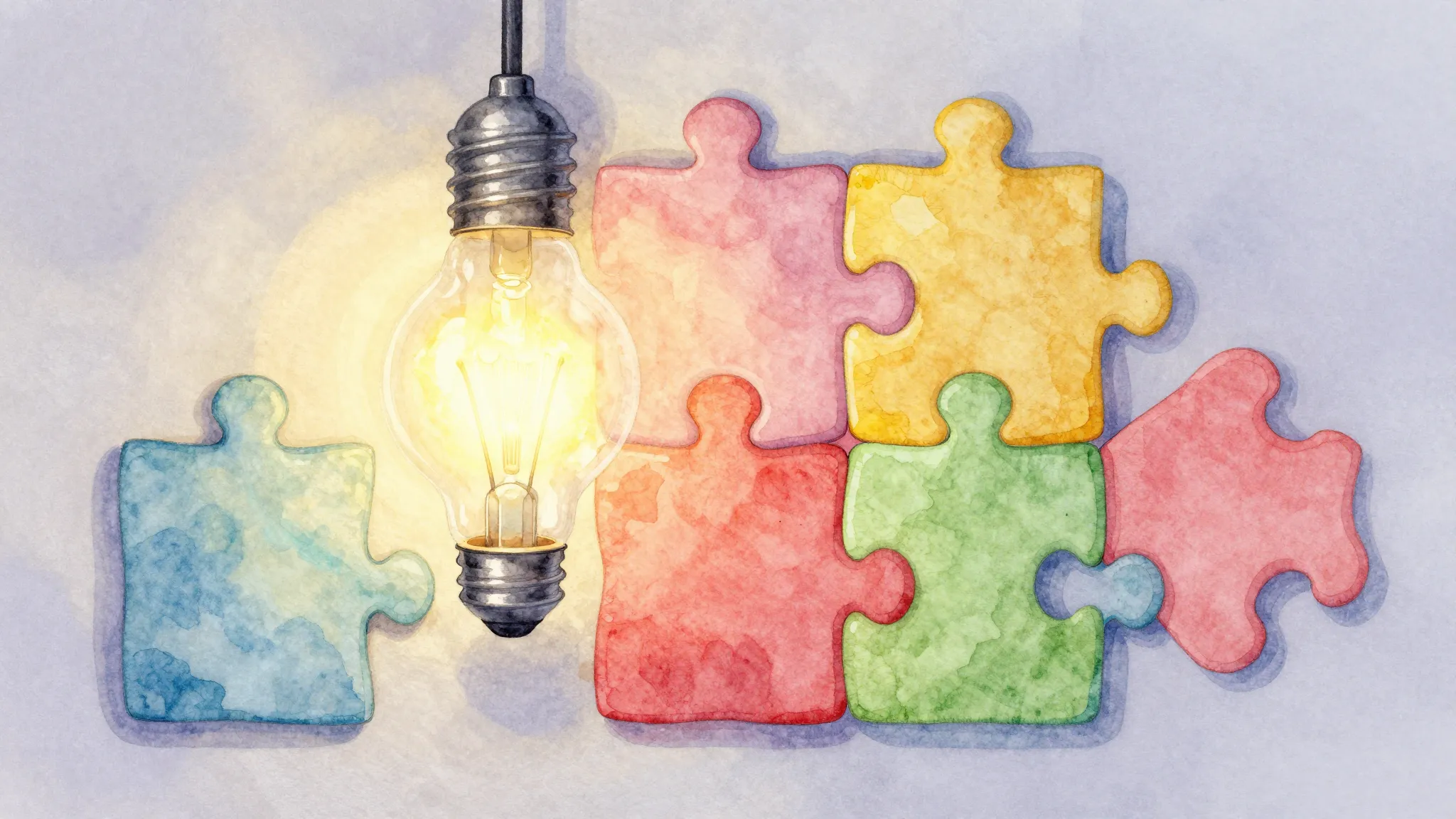 Watercolor style. A cozy scene with a glowing lightbulb illu...