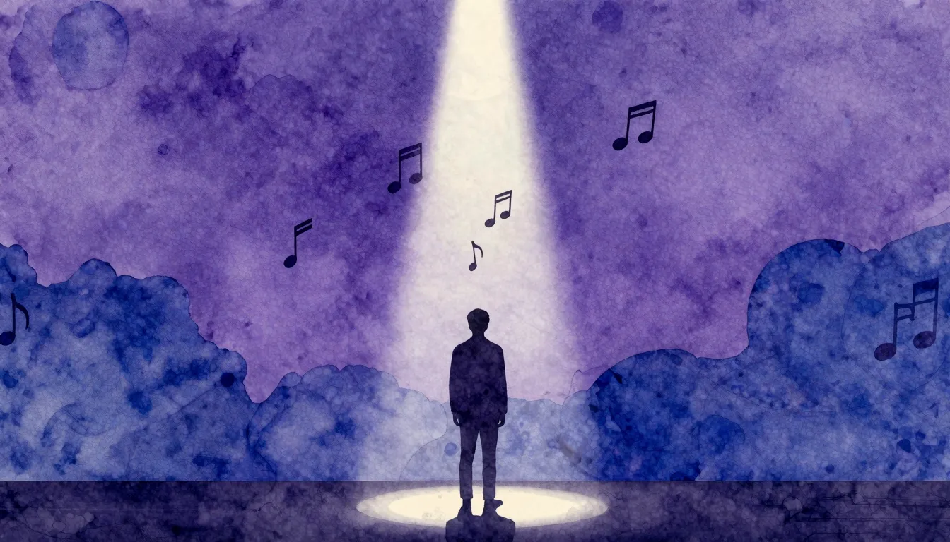 Watercolor style. A lonely silhouette of a person standing o...
