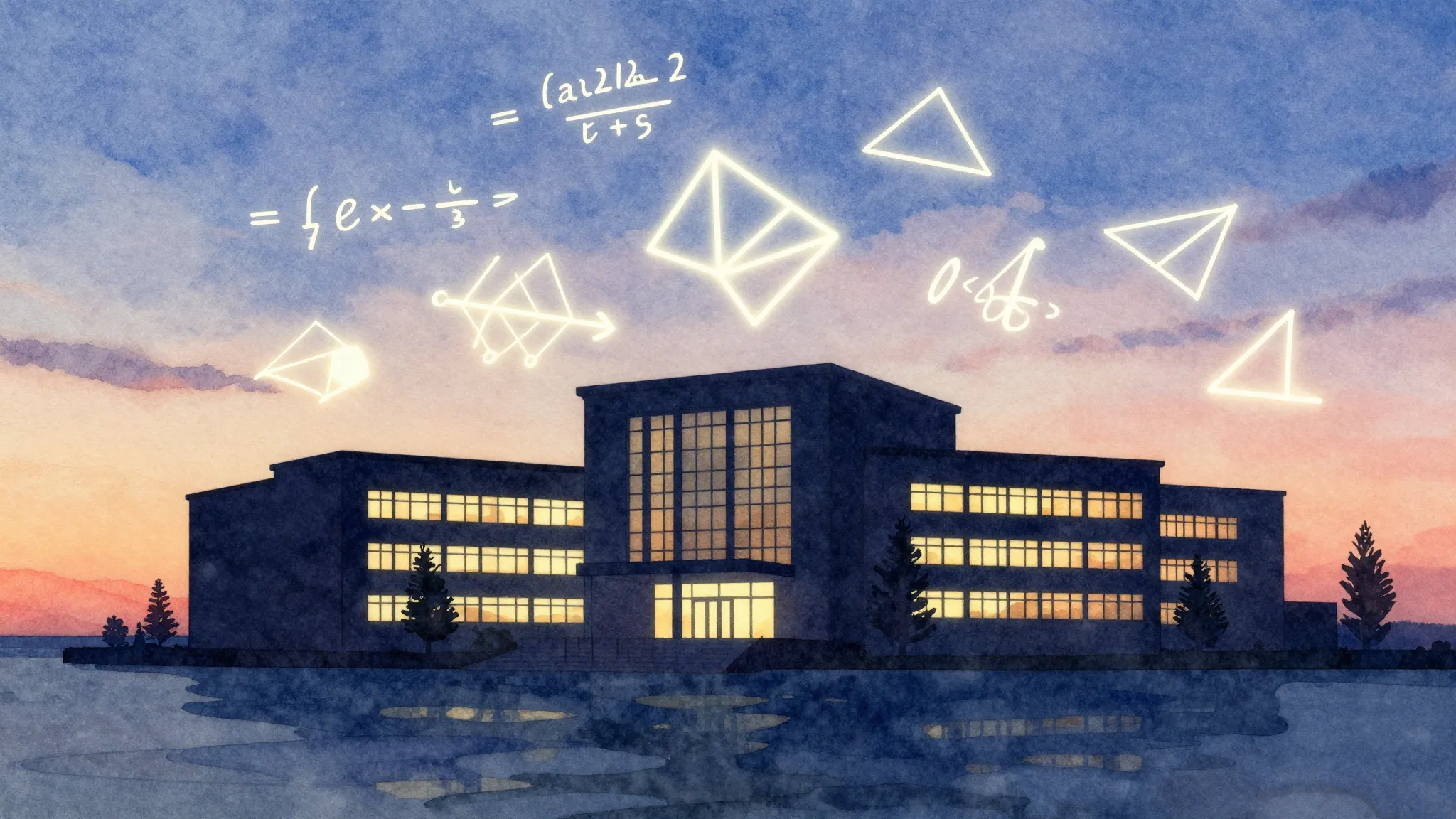 Watercolor style. Silhouette of a modern school building by ...