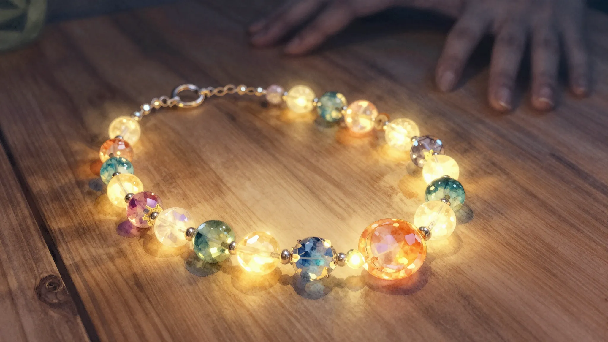 Watercolor style. A beautiful glowing necklace made of color...