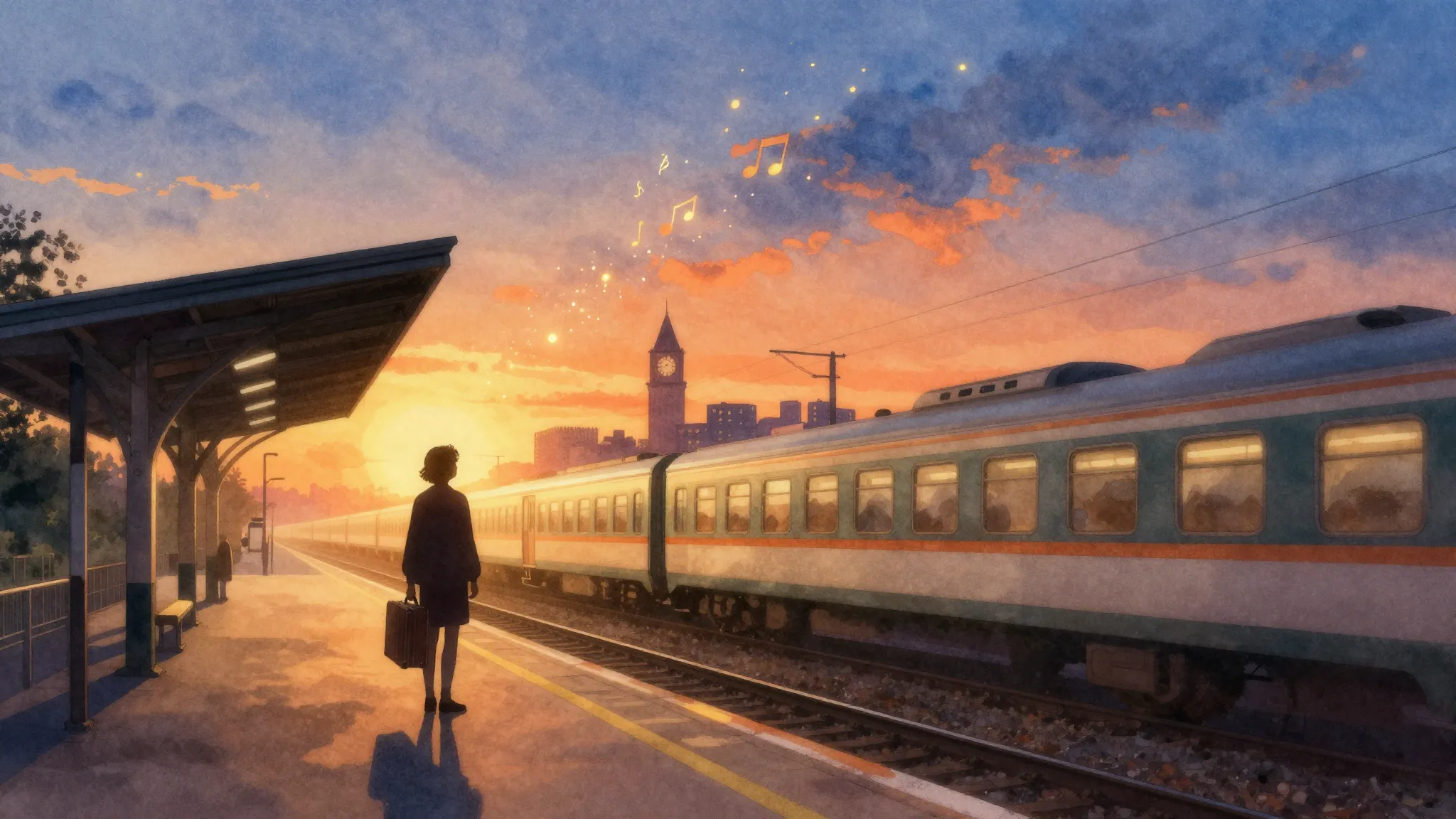 Vibrant watercolor style. A nostalgic, dreamy album cover in...
