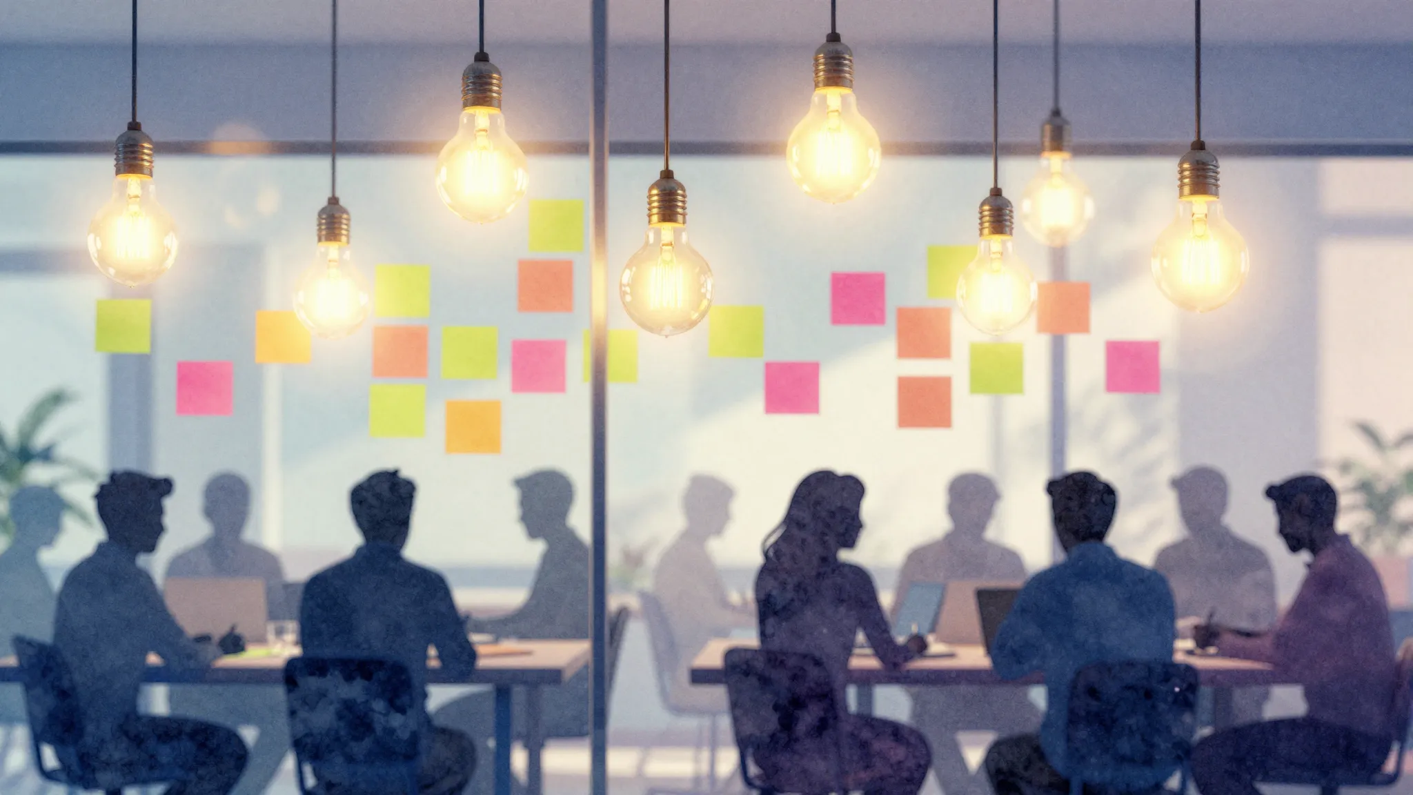 Watercolor style. Abstract creative workspace with glowing l...