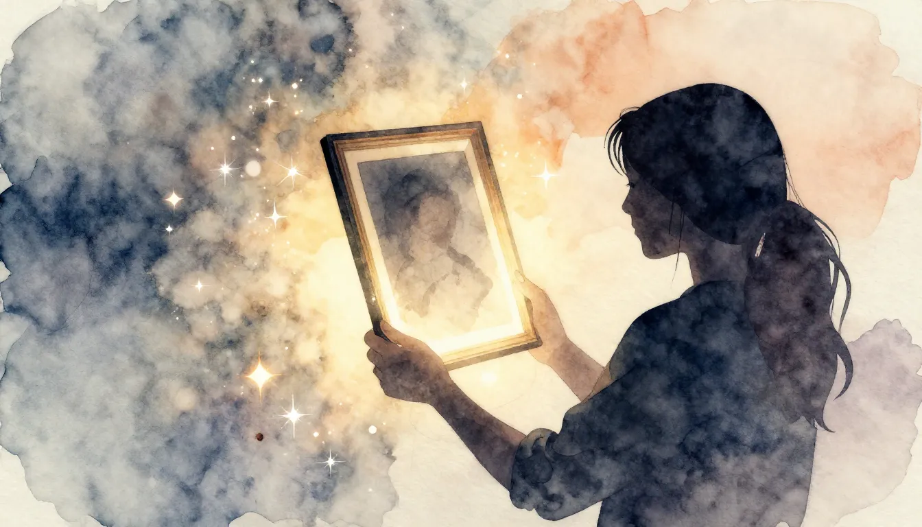 Watercolor style. A stylized silhouette of an adult person h...