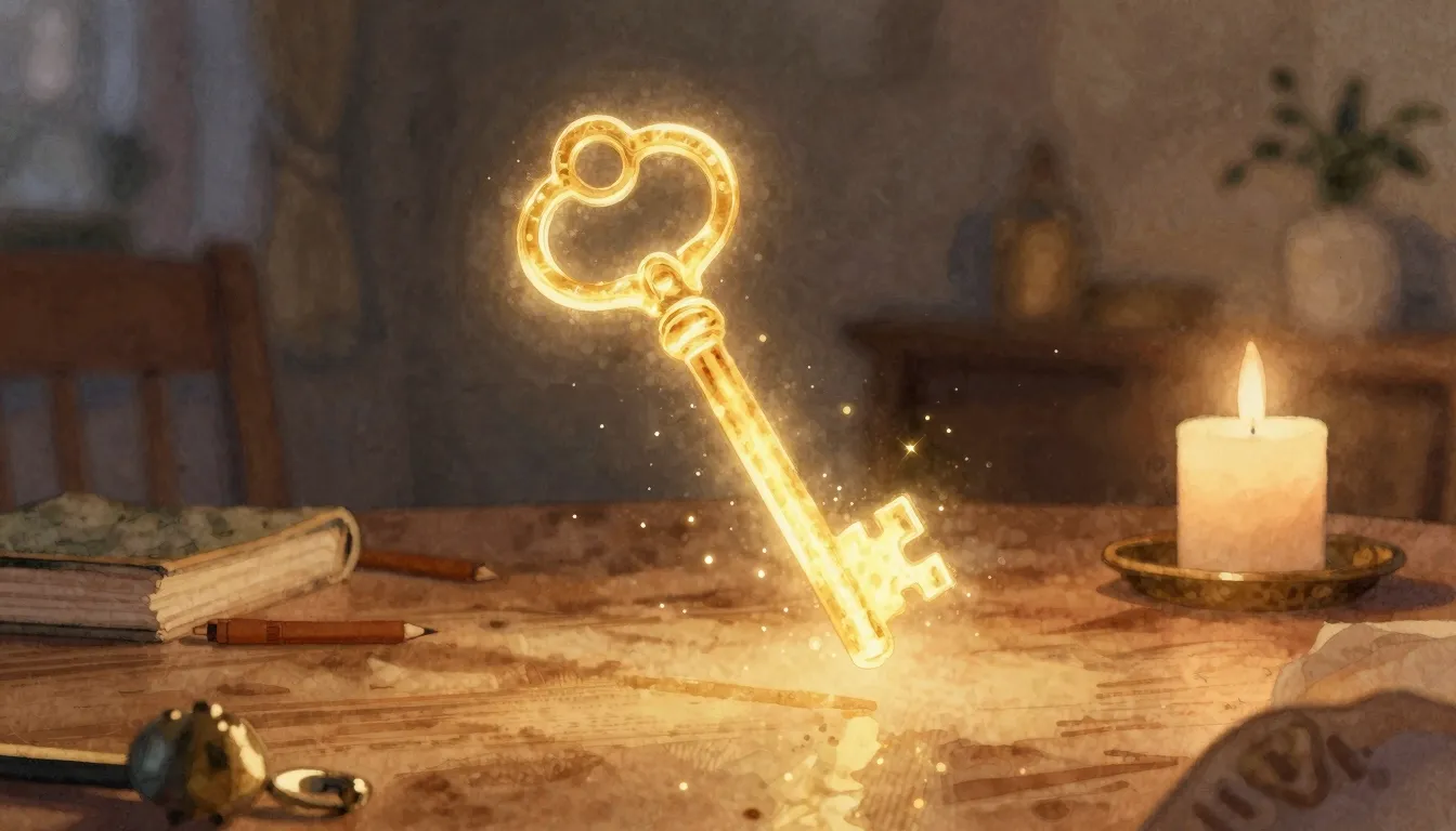 Watercolor style. A glowing ethereal key made of golden ligh...