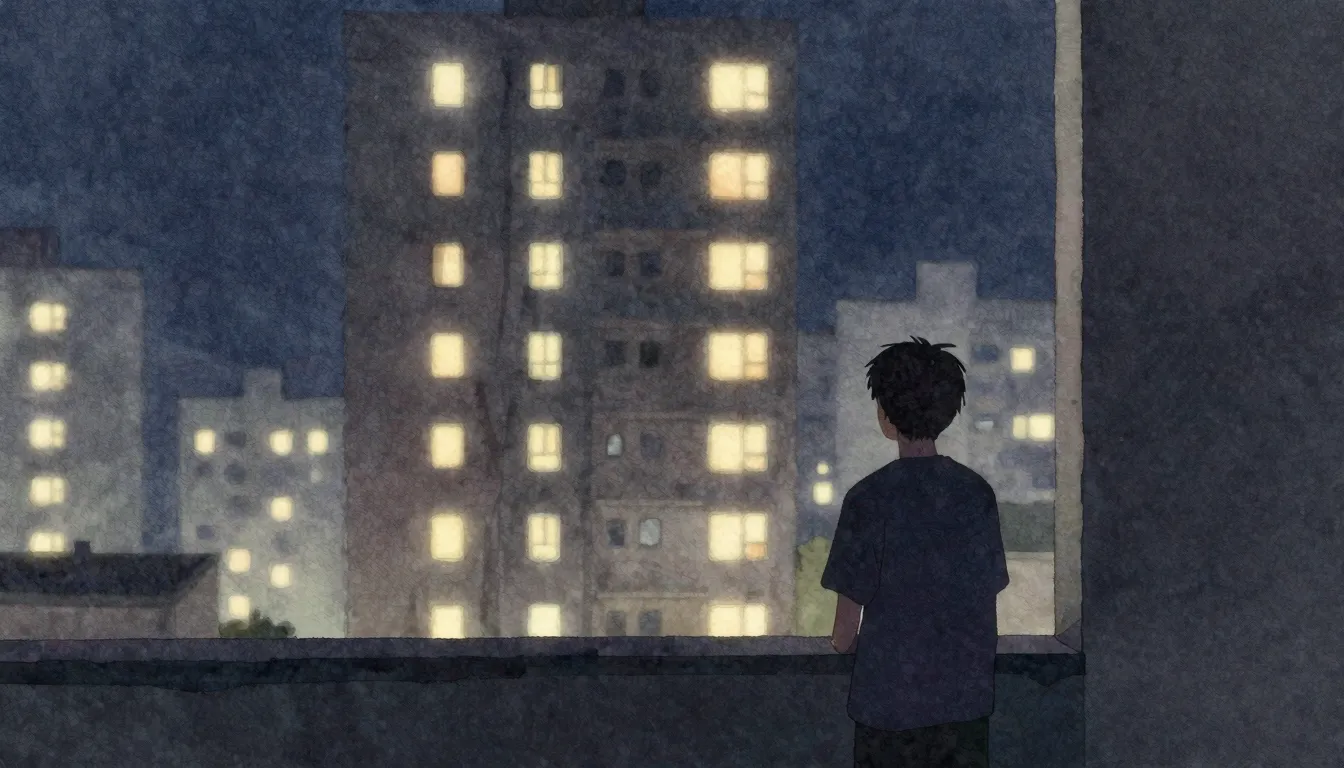 Watercolor style. A silhouette of a person looking at a glow...