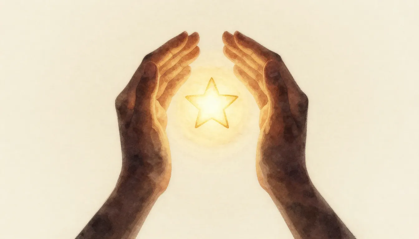 Watercolor style. Silhouette of two hands holding a tiny glo...