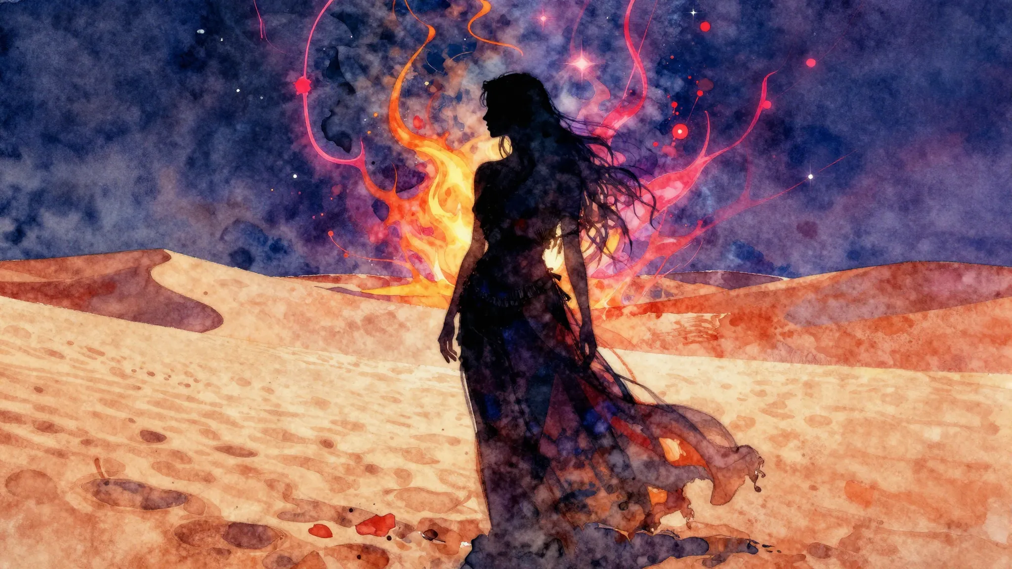 Vibrant watercolor style. Rap album cover: Desert rose, myst...