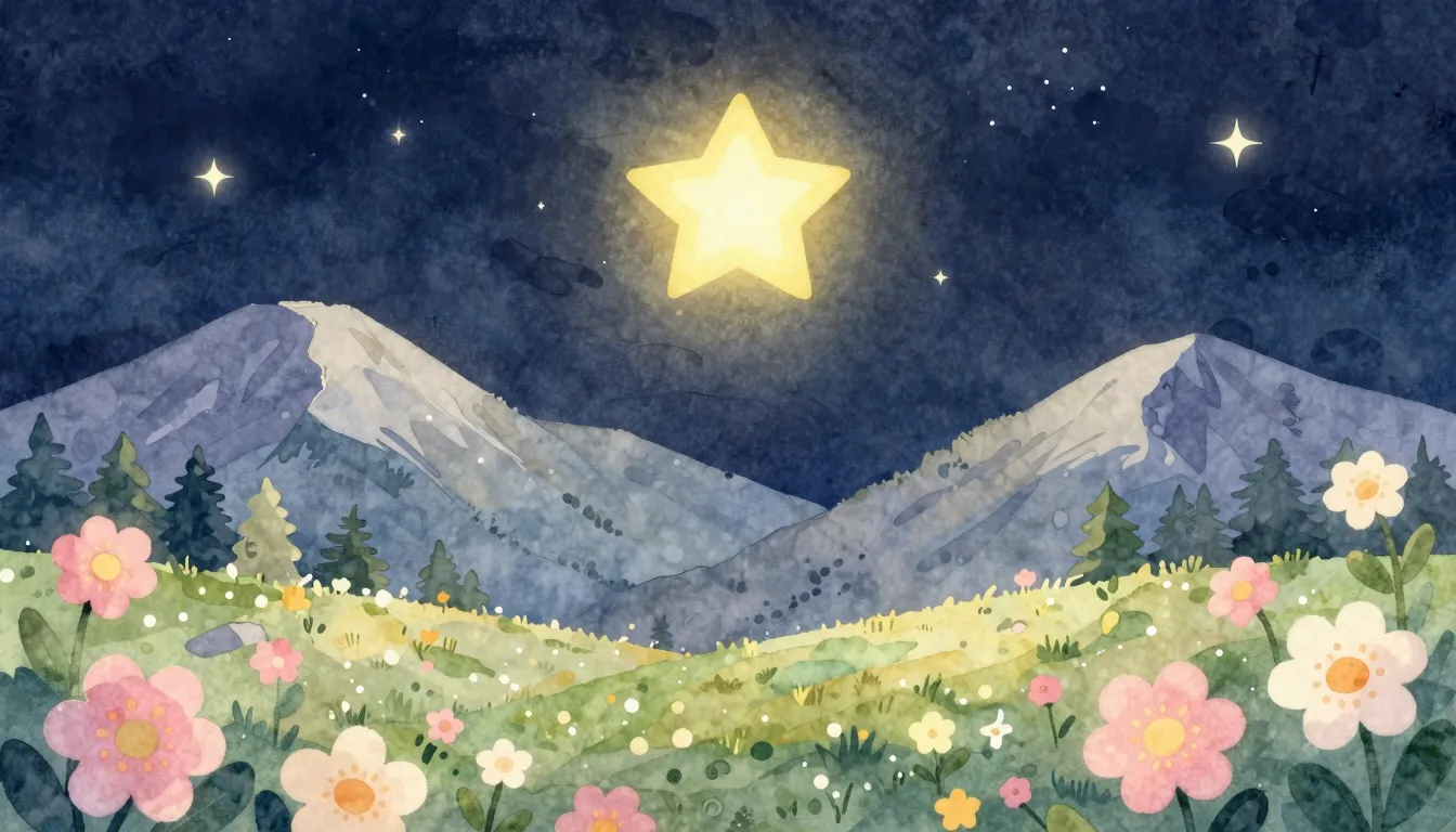 Watercolor style. A glowing morning star in a dark night sky...