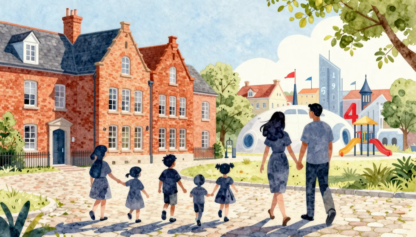 Watercolor style. A cheerful illustration of children silhou...