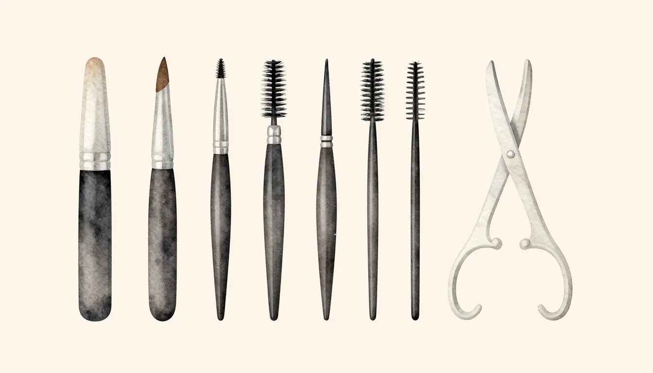 Watercolor style. Minimalist aesthetic beauty tools, lash br...
