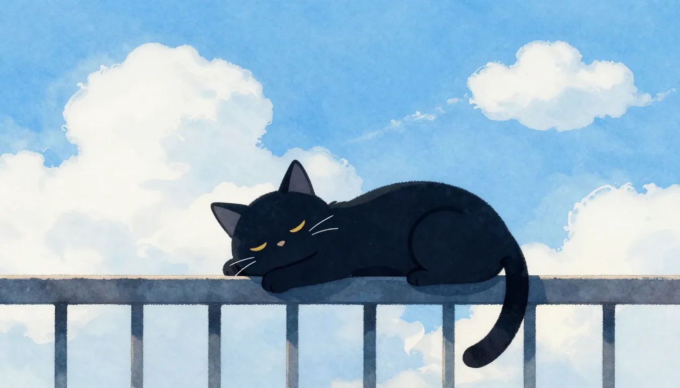 Watercolor style. A bright sunny day, a silhouette of a cat ...