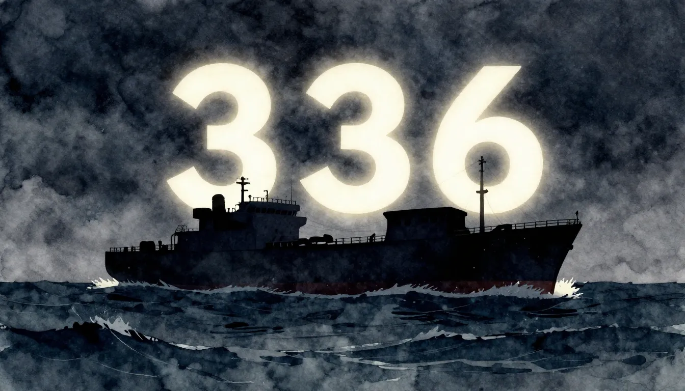 Watercolor style. Dark silhouette of a large ship in a storm...