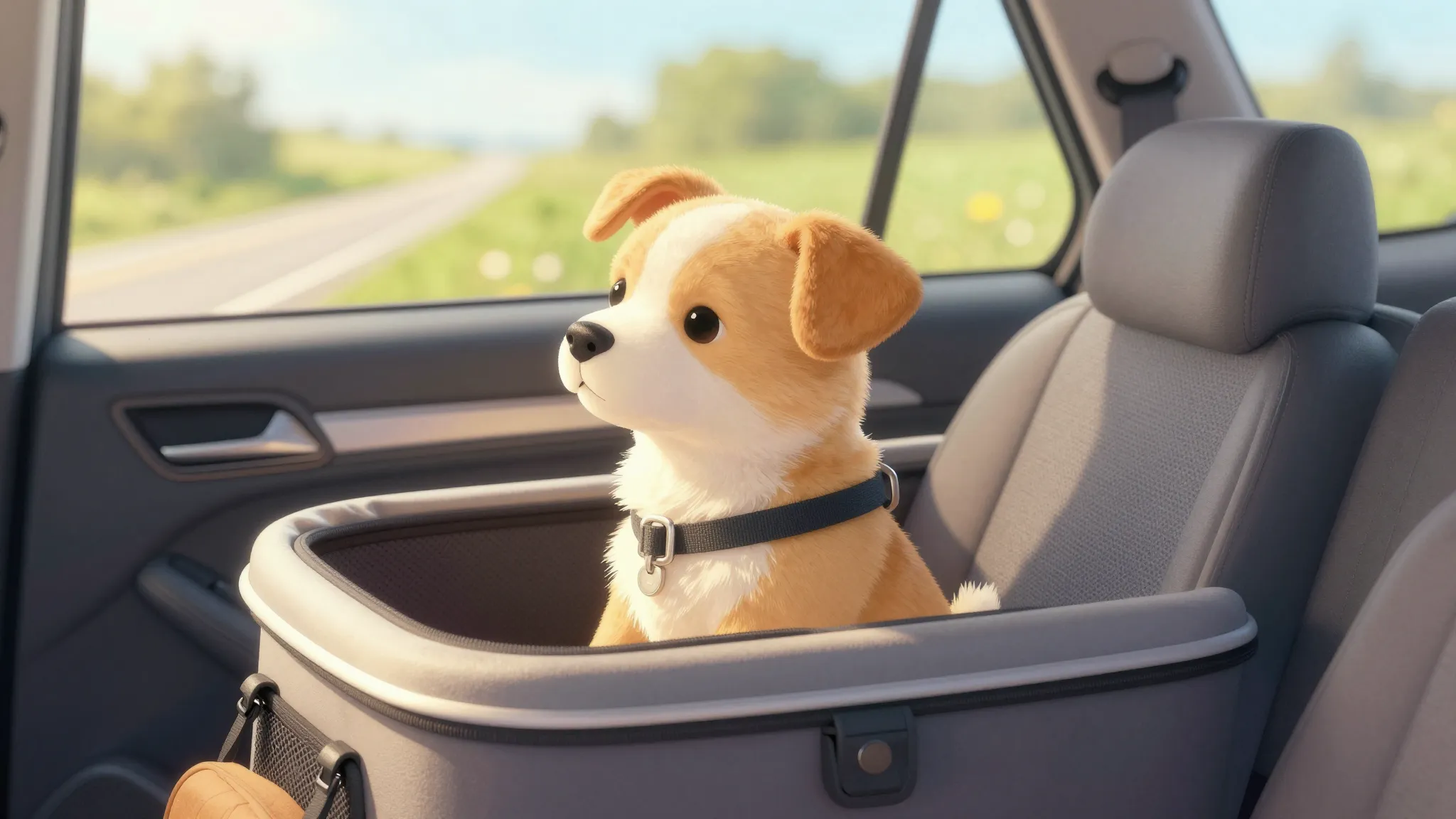 Watercolor style. A cute small puppy sitting comfortably in ...