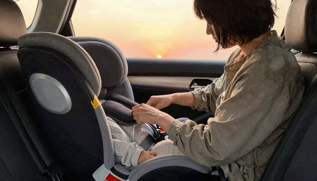 Watercolor style. Silhouette of an adult checking the straps...