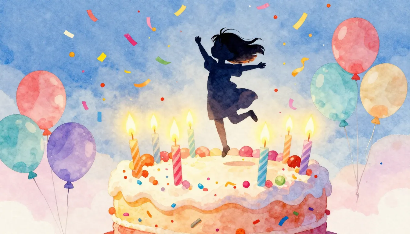 Watercolor style. A silhouette of a girl joyfully jumping on...