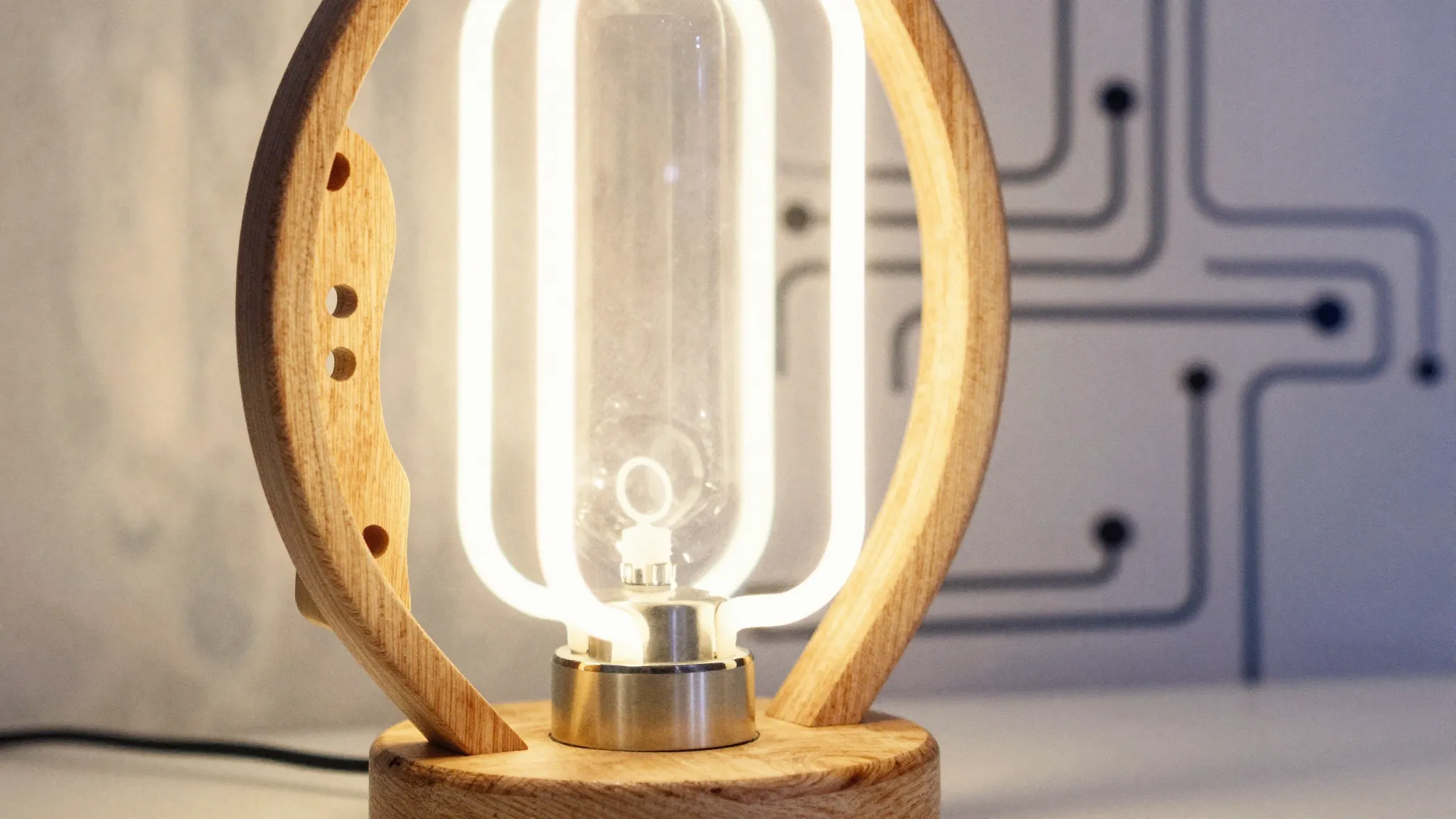 Watercolor style. Close-up of a stylish custom neon lamp and...