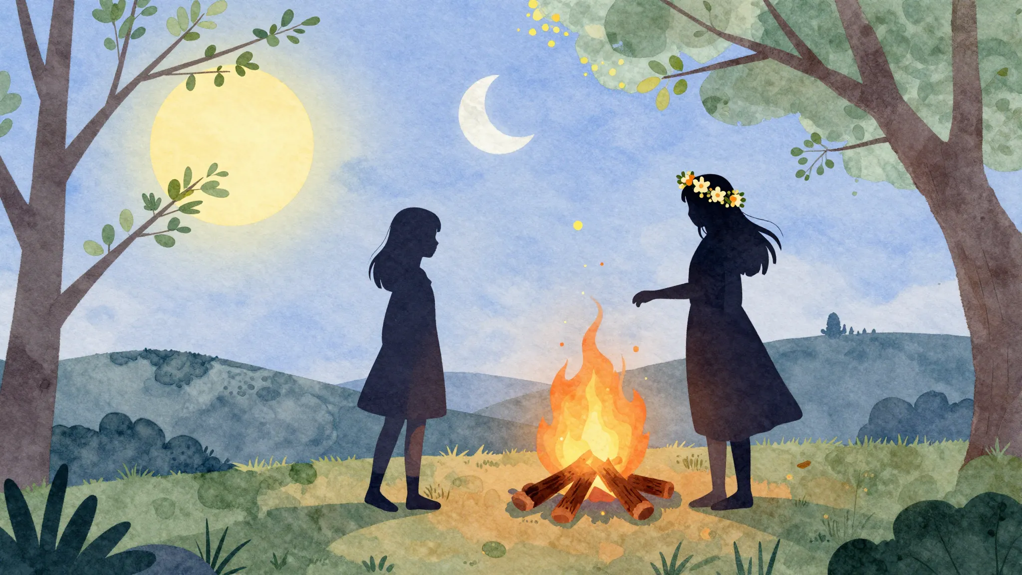 Watercolor style. Silhouette of a girl in a flower wreath st...