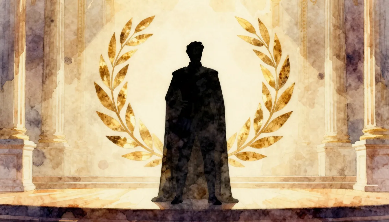 Watercolor style. A silhouette of a noble man standing on a ...