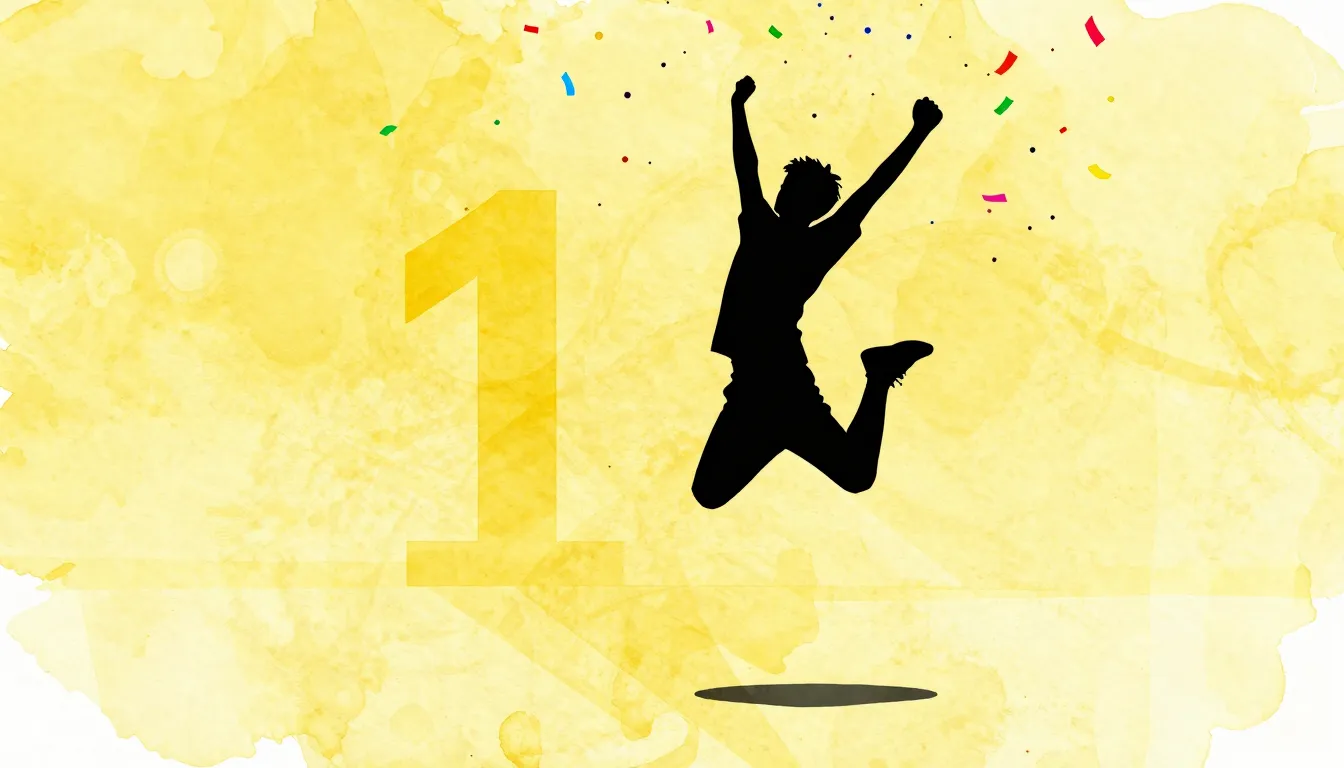 Watercolor style. A silhouette of a person jumping for joy a...