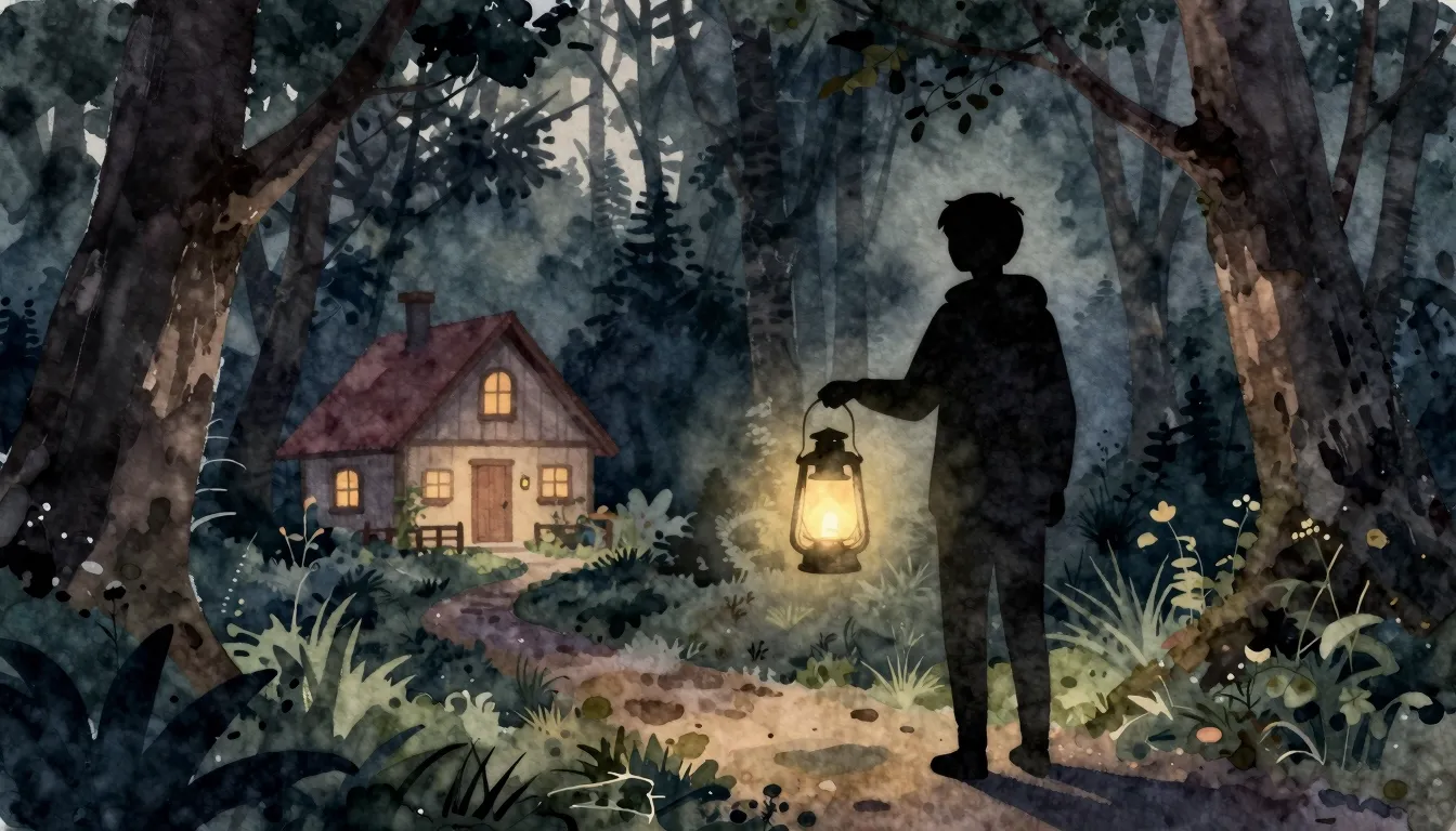 Watercolor style. A silhouette of a person holding a glowing...