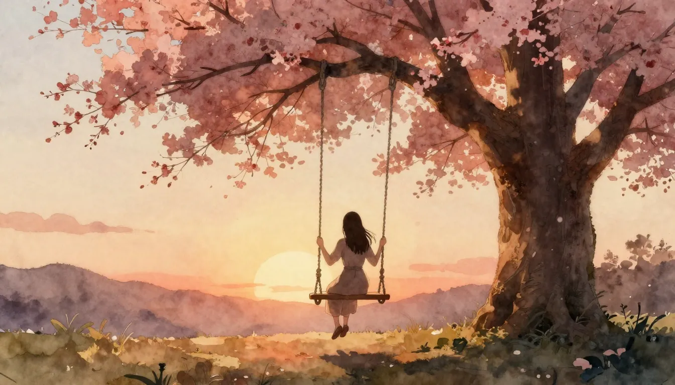 Watercolor style. A cozy aesthetic scene with a silhouette o...