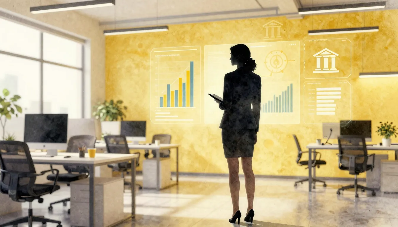 Watercolor style. Silhouette of a smart woman standing in a ...