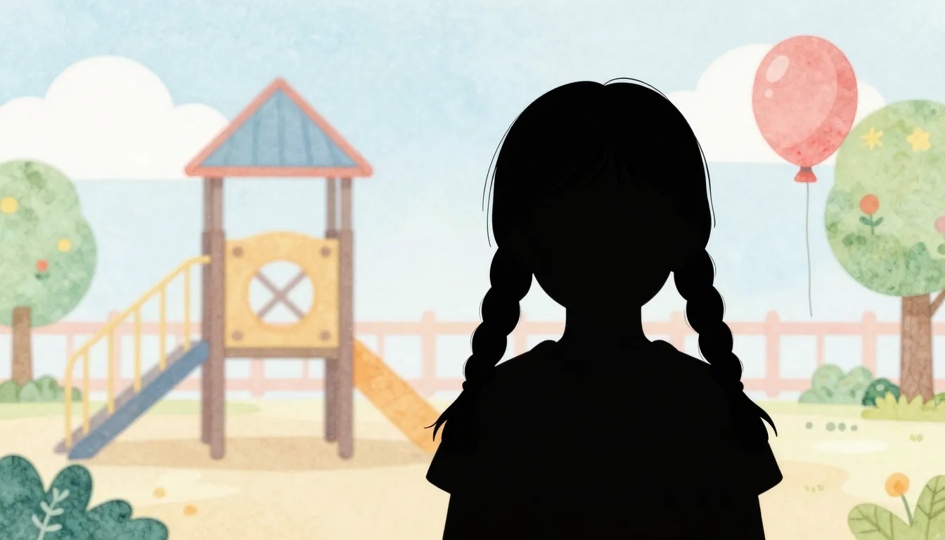 Watercolor style. Silhouette of a small girl with two long b...
