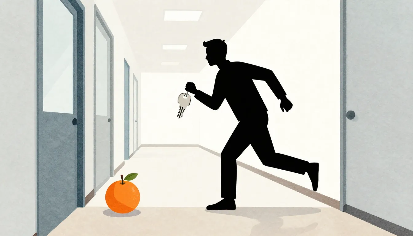 Watercolor style. Silhouette of a man with keys running in a...