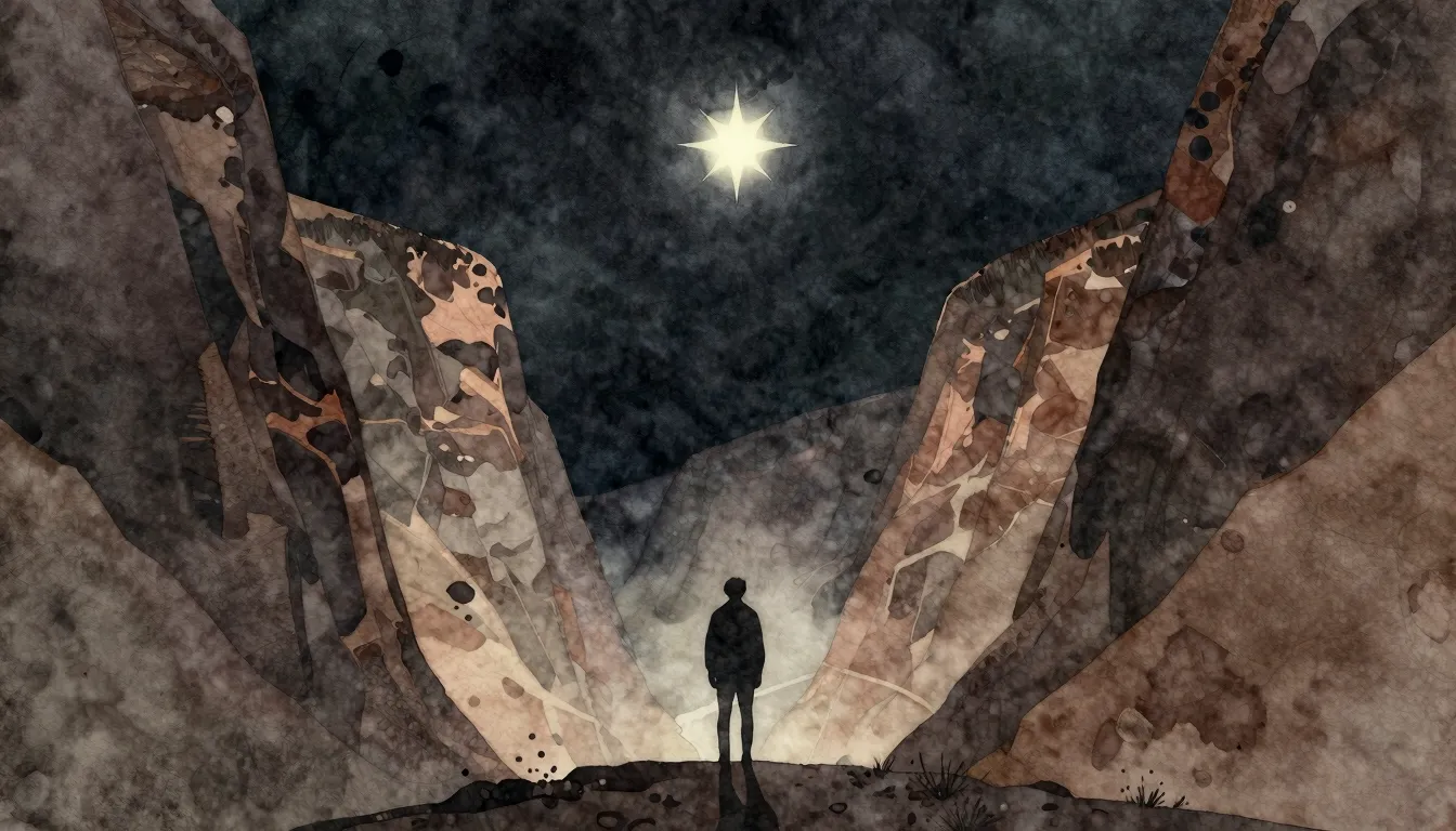 Watercolor style. A silhouette of a person standing at the b...