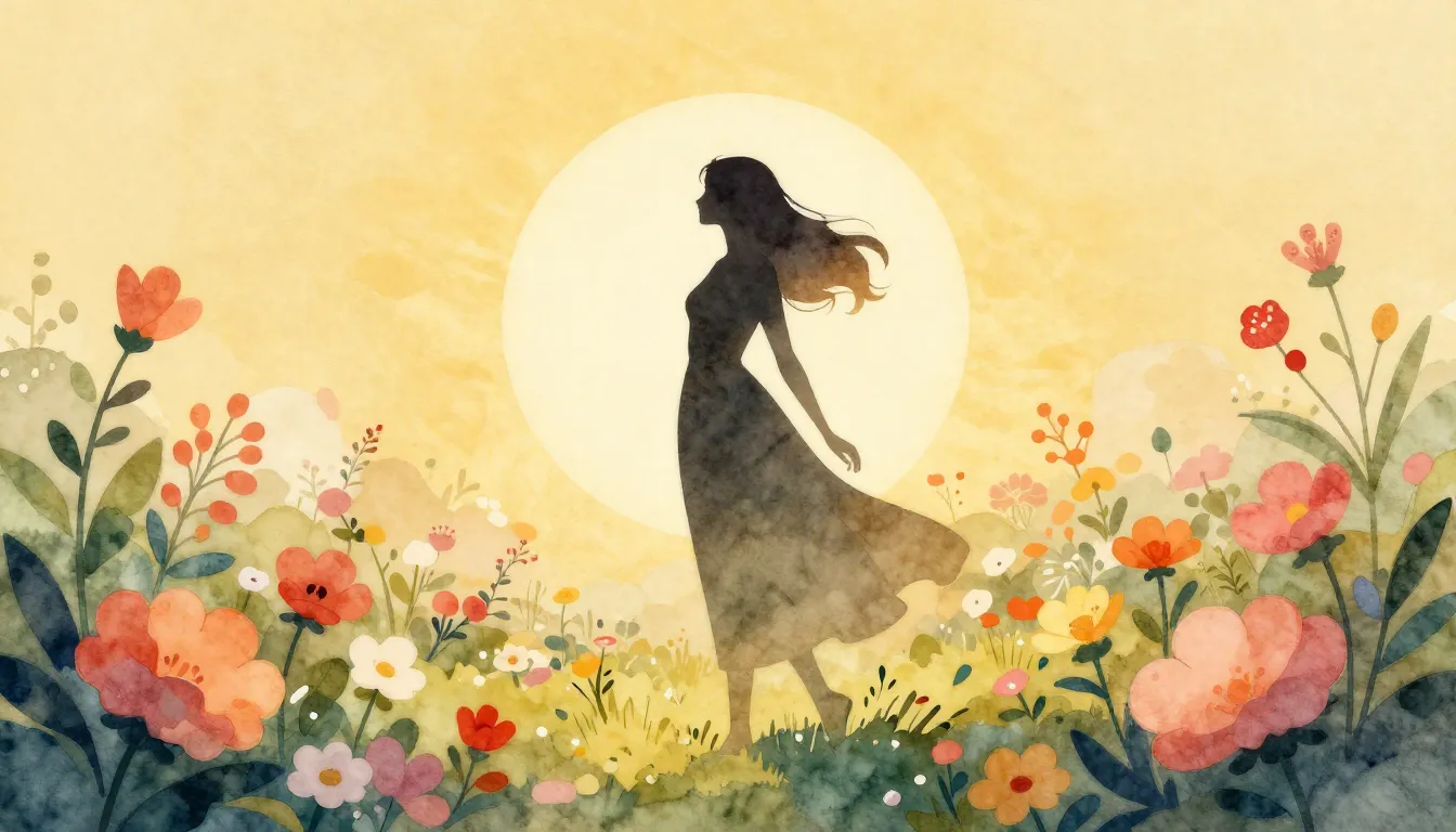 Watercolor style. A silhouette of a graceful woman standing ...