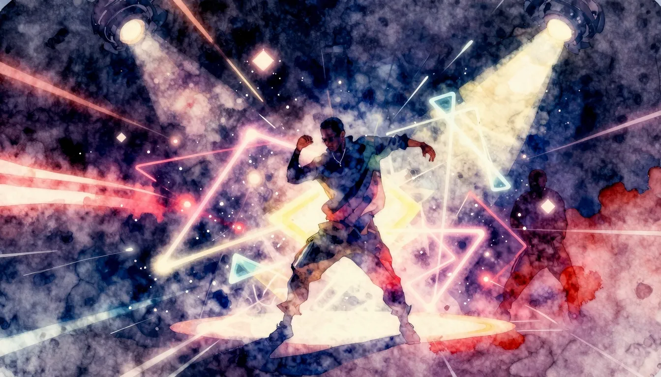 Vibrant watercolor style. Hip-hop album cover, dynamic, ener...