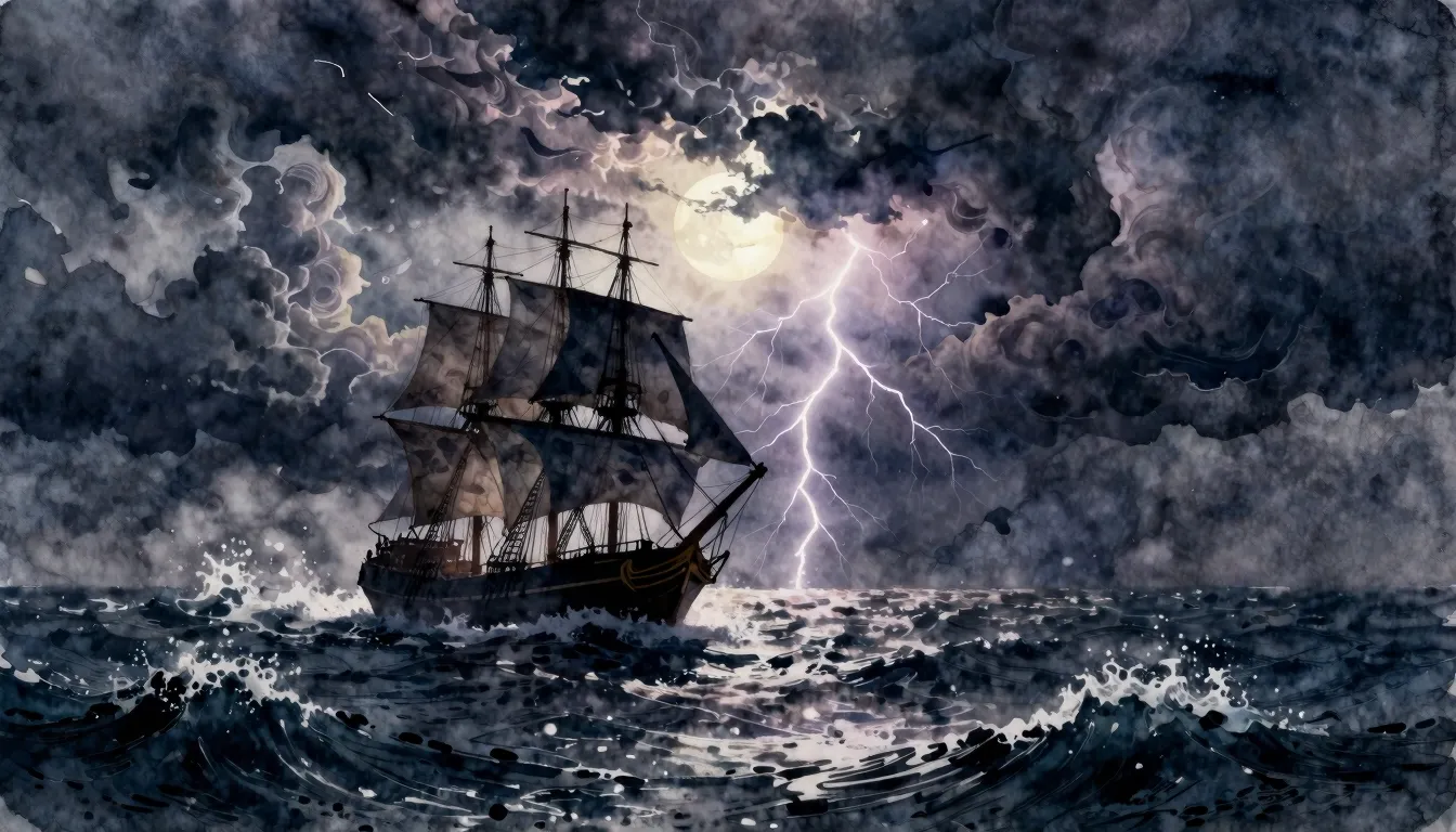 Watercolor style. A dramatic seascape during a powerful stor...