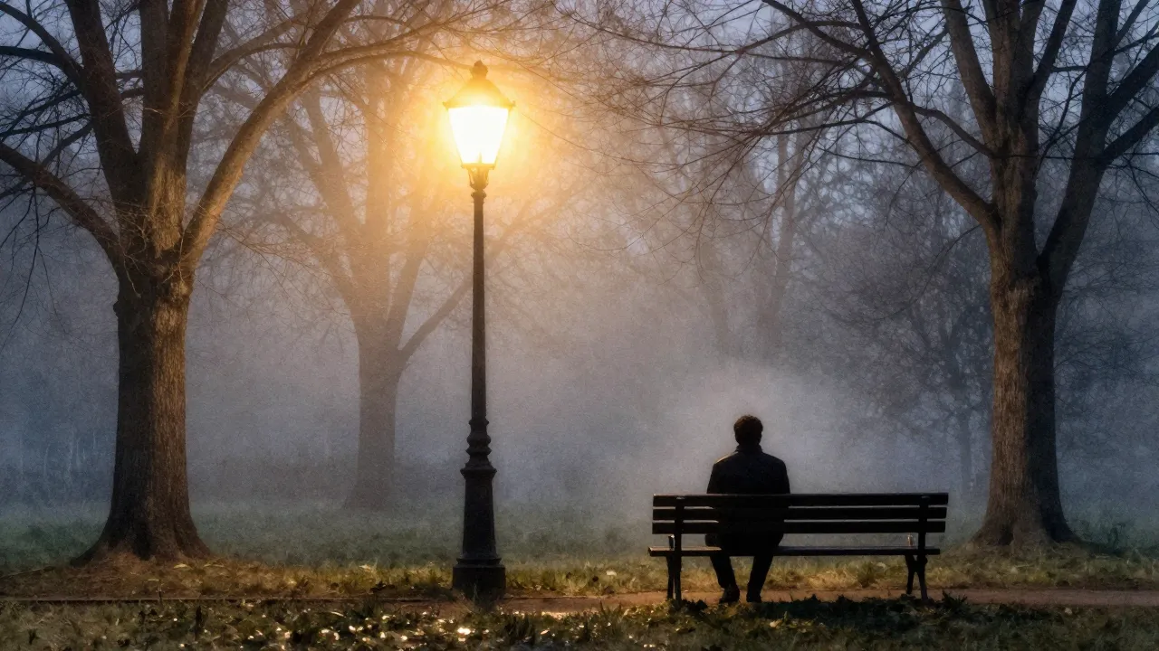 Watercolor style. A lonely street lamp burning bright in the...