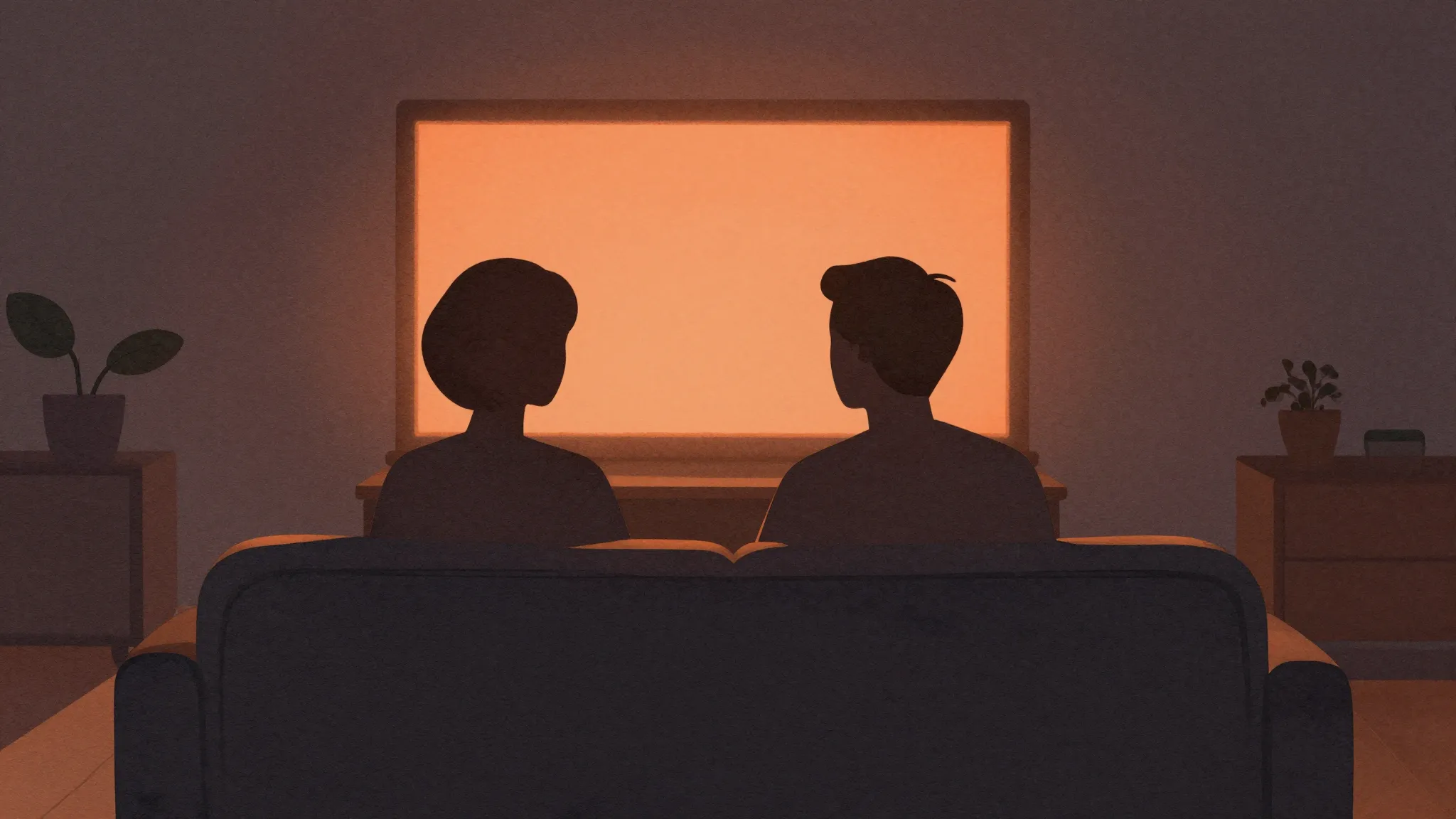 Watercolor style. Minimalist silhouette of two people sittin...