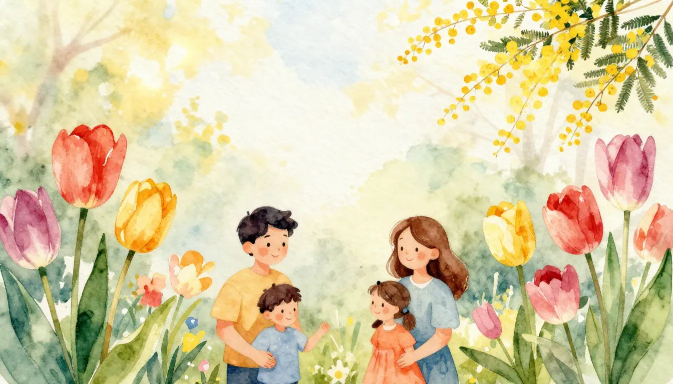 Vibrant watercolor style. Bright, cheerful, spring-themed co...