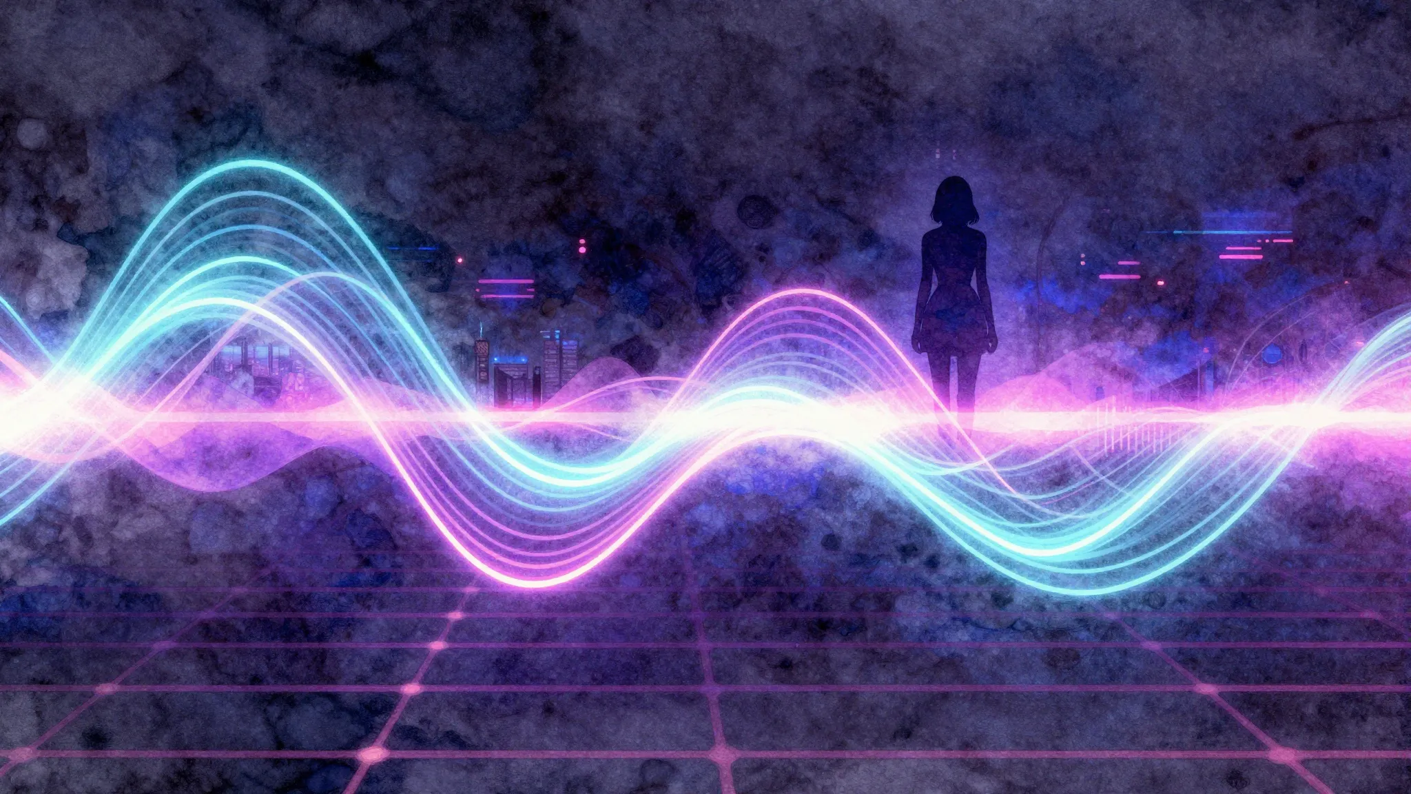 Watercolor style. Abstract electronic music visualization, g...