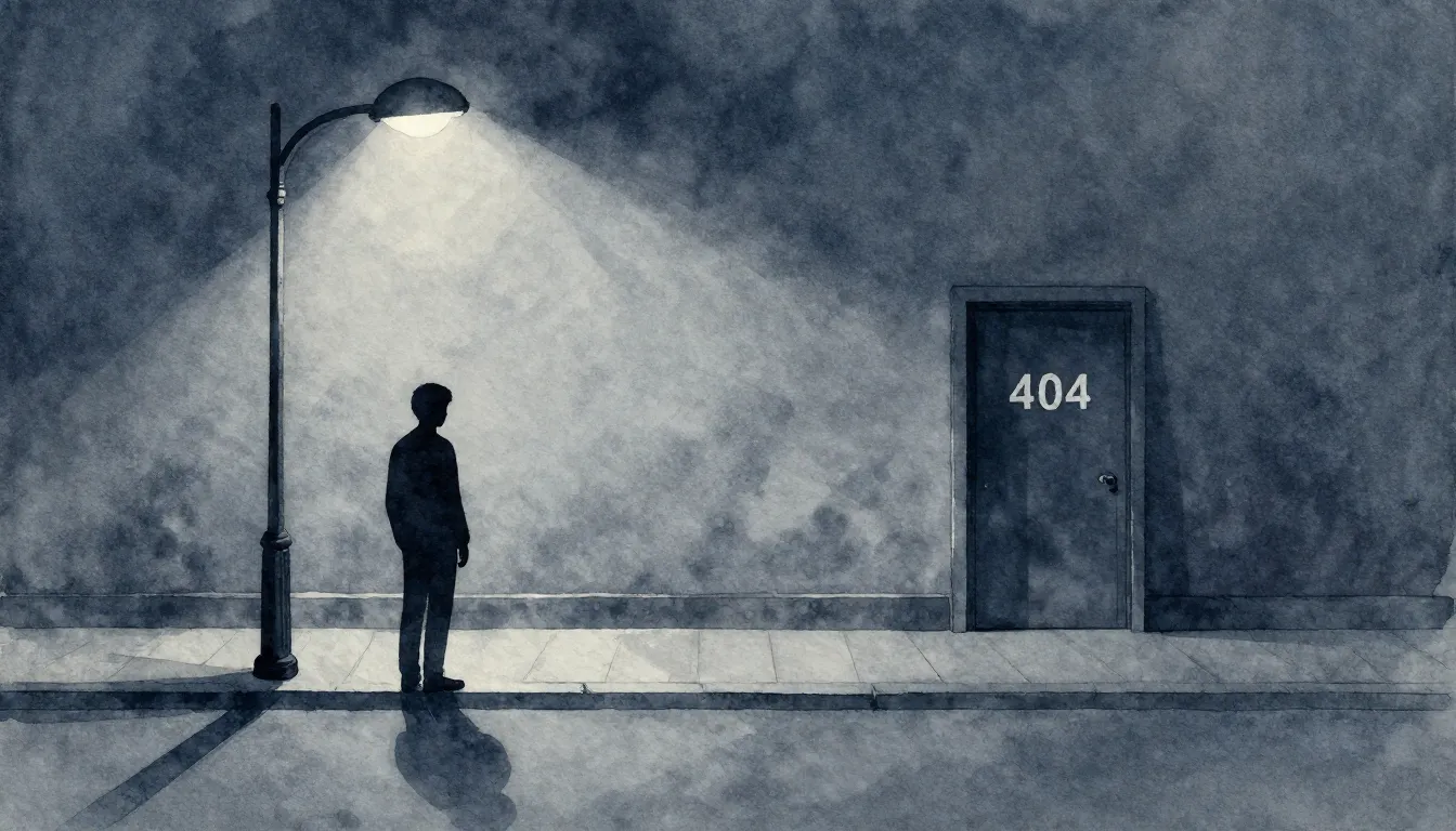 Watercolor style. A lonely dark silhouette standing under a ...