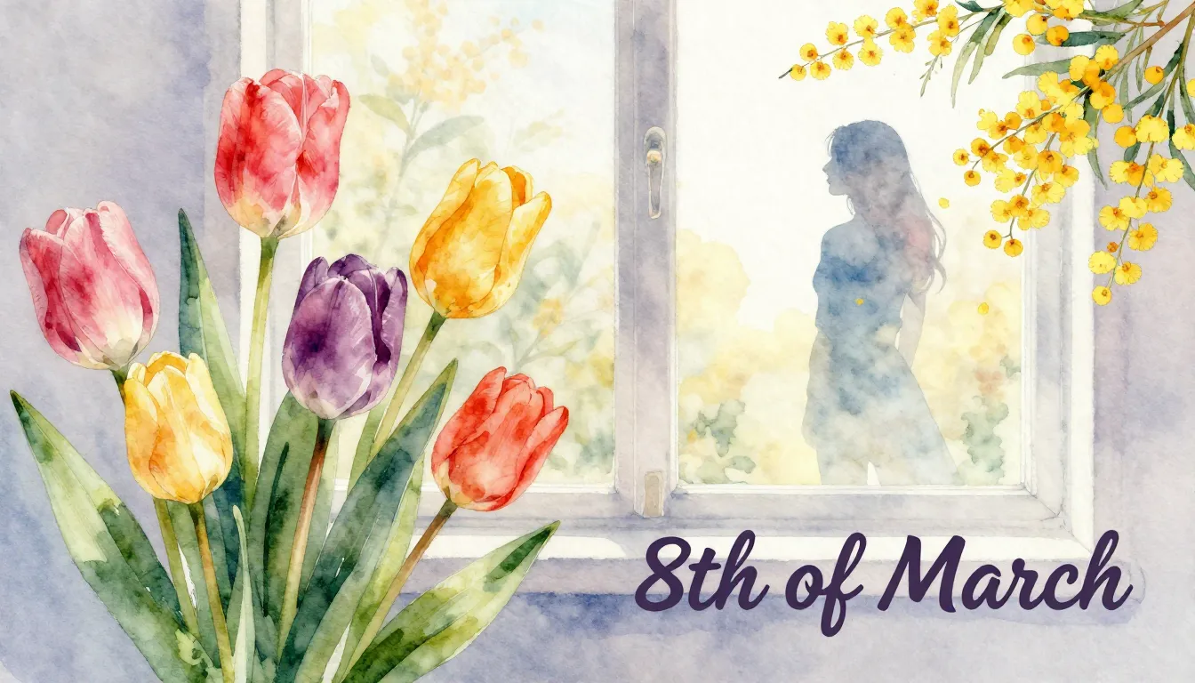 Watercolor style. A bright spring scene with blooming tulips...