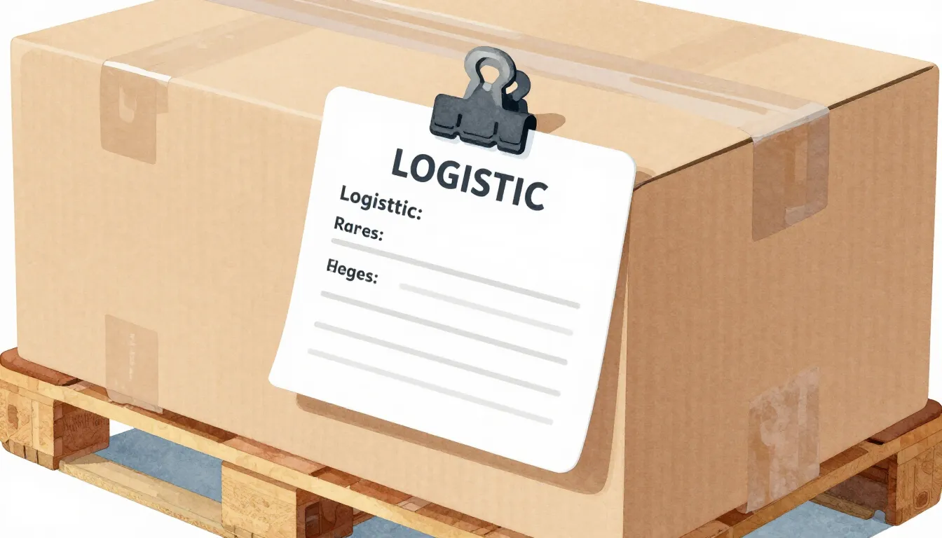 Watercolor style. Close-up of a logistics label on a large p...