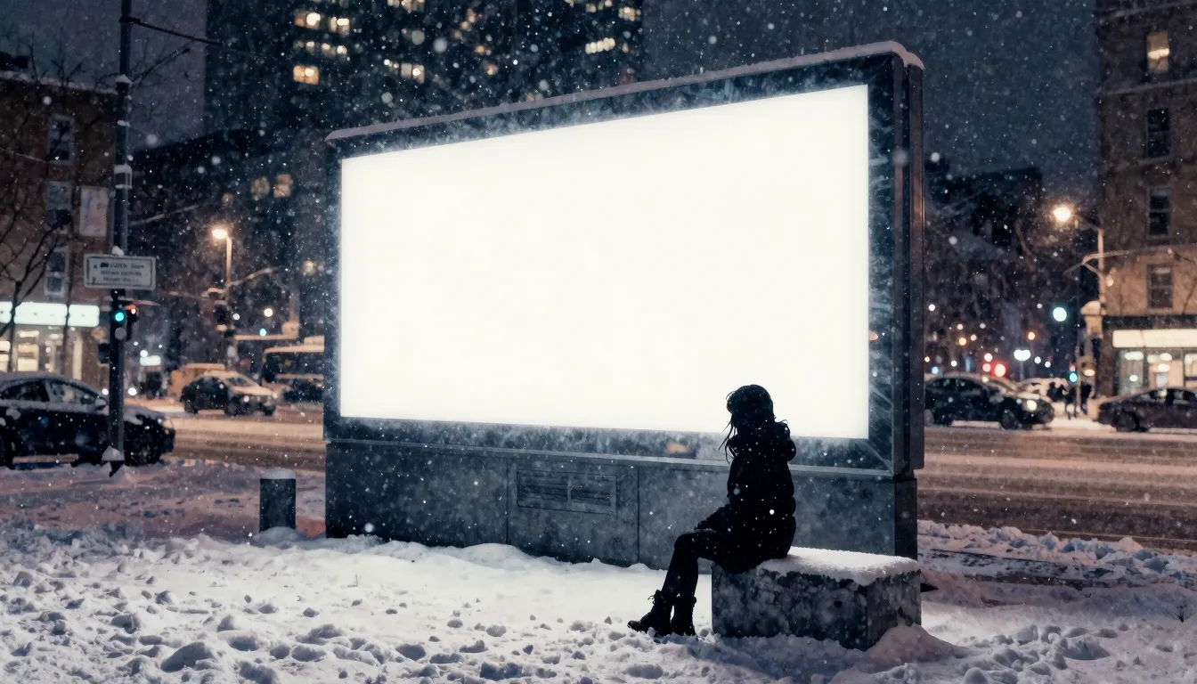 Watercolor style. Silhouette of a girl sitting in the snow u...