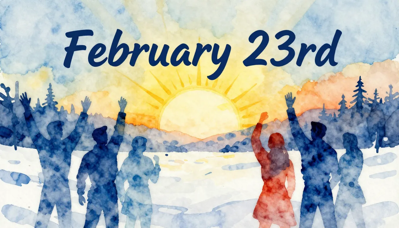 Vibrant watercolor style. Rock song cover art: "February 23r...