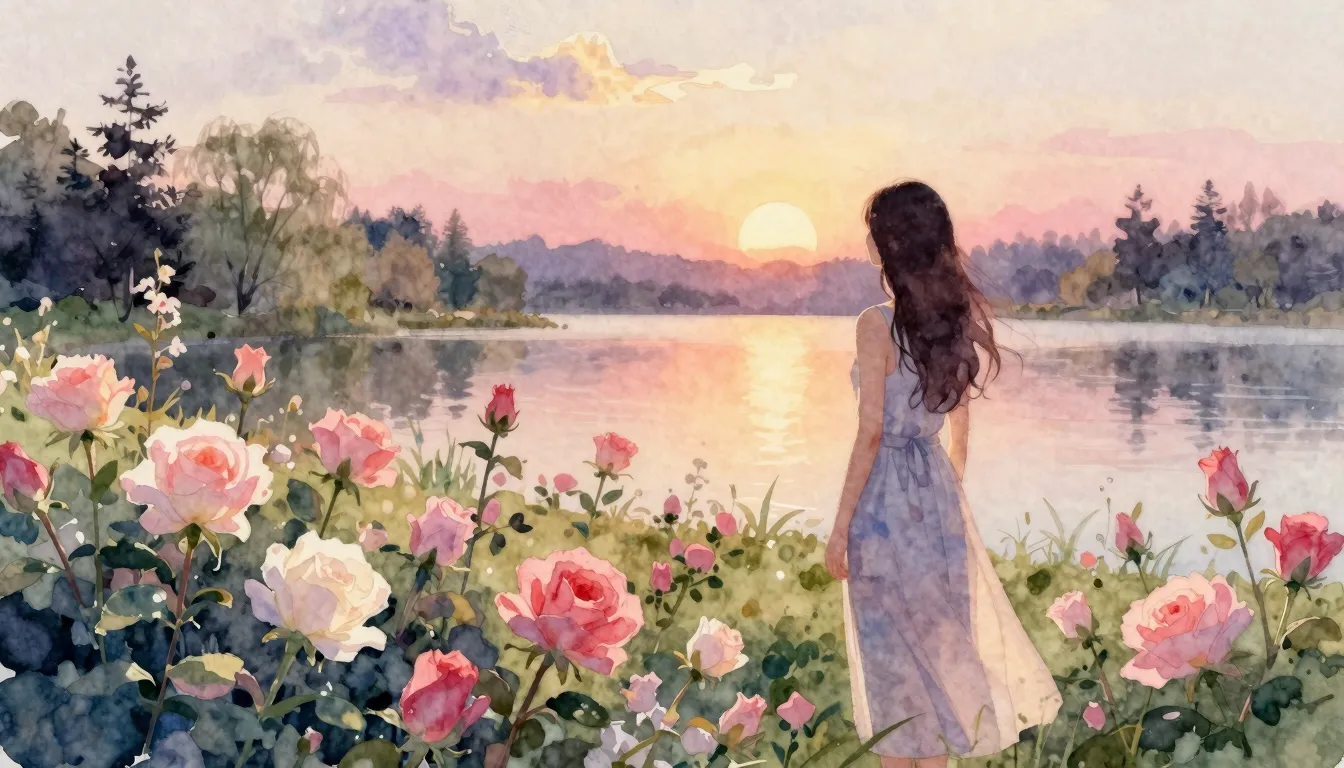 Watercolor style. A beautiful blooming garden in soft pastel...