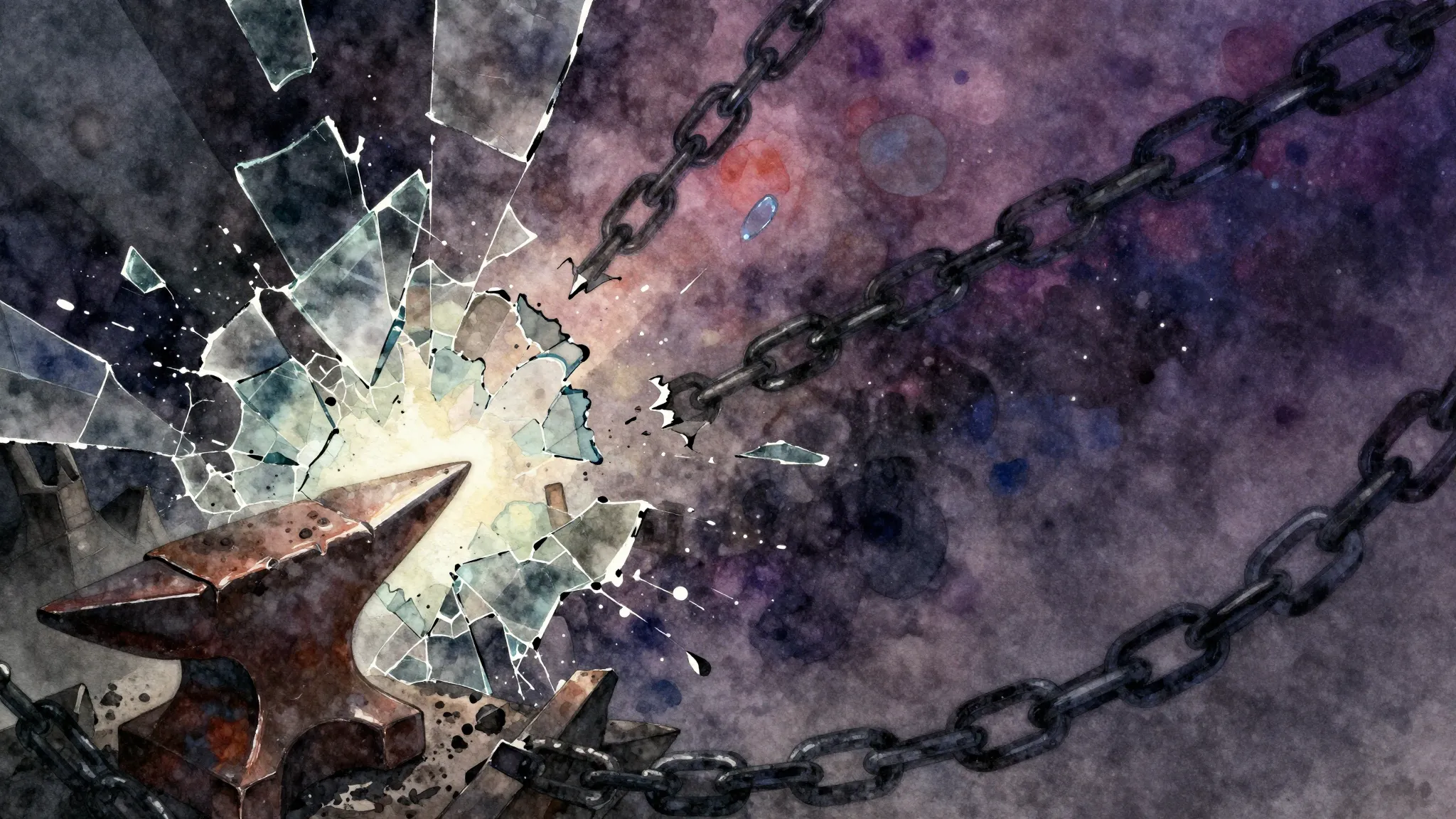 Vibrant watercolor style. Metal album cover, dark, industria...