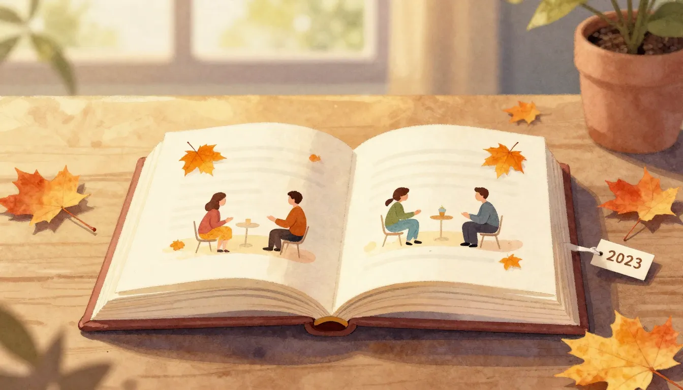 Watercolor style. Stylized open book on a table, autumn mapl...