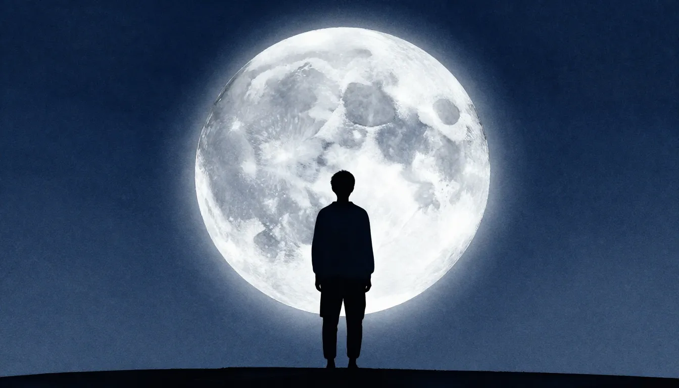 Watercolor style. A dark silhouette of a person standing und...